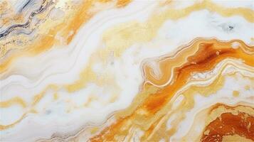 a close up of a marble surface with orange and white paint AI Generated photo