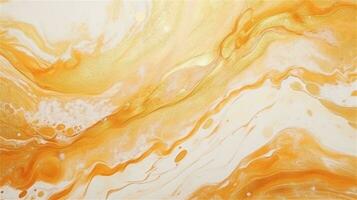 a close up of a marble surface with orange and white paint AI Generated photo
