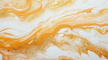 a close up of a marble surface with orange and white paint AI Generated photo