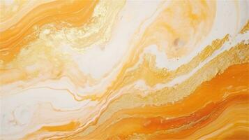 a close up of a marble surface with orange and white paint AI Generated photo