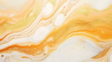 a close up of a marble surface with orange and white paint AI Generated photo