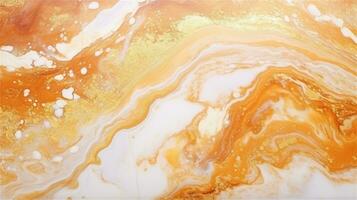 a close up of a marble surface with orange and white paint AI Generated photo