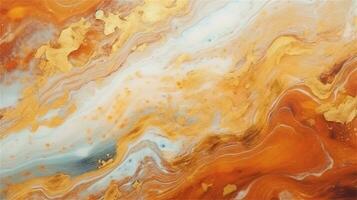 a close up of a marble surface with orange and white paint AI Generated photo