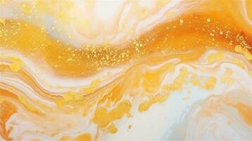 a close up of a marble surface with orange and white paint AI Generated photo