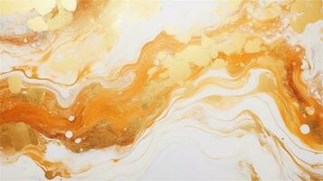 a close up of a marble surface with orange and white paint AI Generated photo