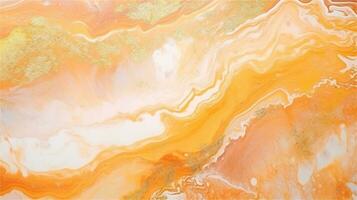 a close up of a marble surface with orange and white paint AI Generated photo
