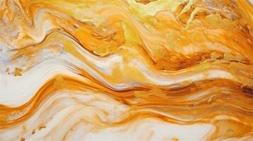 a close up of a marble surface with orange and white paint AI Generated photo