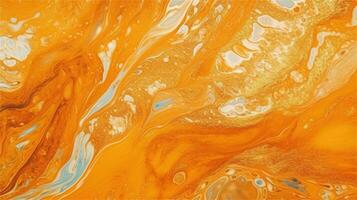 a close up of a marble surface with orange and white paint AI Generated photo