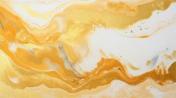 a close up of a marble surface with orange and white paint AI Generated photo