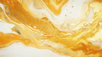 a close up of a marble surface with orange and white paint AI Generated photo