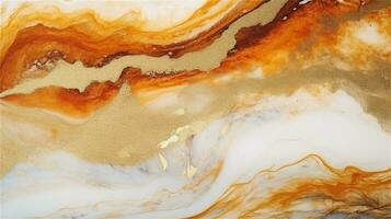 a close up of a marble surface with orange and white paint AI Generated photo