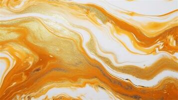 a close up of a marble surface with orange and white paint AI Generated photo