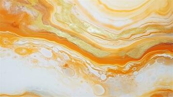 a close up of a marble surface with orange and white paint AI Generated photo