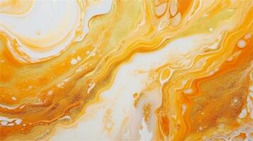 a close up of a marble surface with orange and white paint AI Generated photo