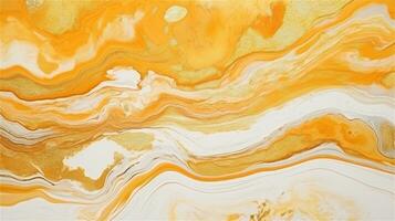 a close up of a marble surface with orange and white paint AI Generated photo
