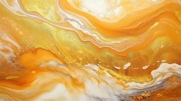 a close up of a marble surface with orange and white paint AI Generated photo
