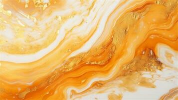 a close up of a marble surface with orange and white paint AI Generated photo