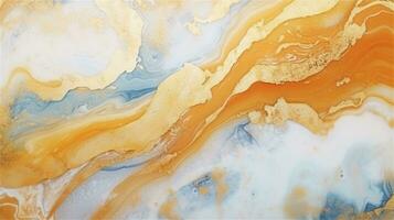 a close up of a marble surface with orange and white paint AI Generated photo