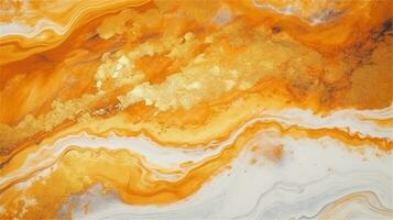 a close up of a marble surface with orange and white paint AI Generated photo