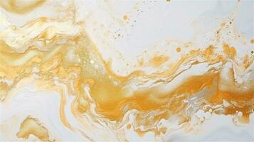 a close up of a marble surface with orange and white paint AI Generated photo