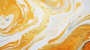a close up of a marble surface with orange and white paint AI Generated photo