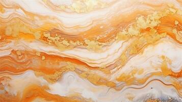 a close up of a marble surface with orange and white paint AI Generated photo