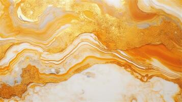 a close up of a marble surface with orange and white paint AI Generated photo