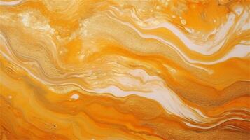 a close up of a marble surface with orange and white paint AI Generated photo