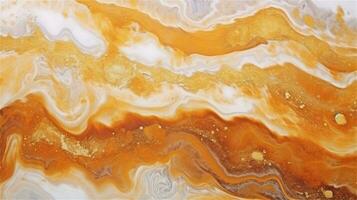 a close up of a marble surface with orange and white paint AI Generated photo