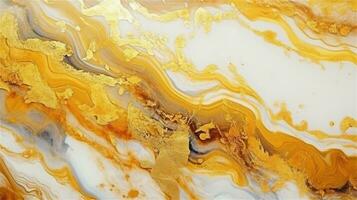 a close up of a marble surface with orange and white paint AI Generated photo