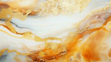 a close up of a marble surface with orange and white paint AI Generated photo