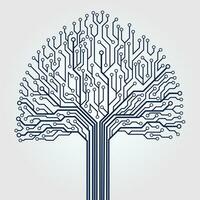 Vector Circuit technology tree on white background. Computer engineering hardware system.