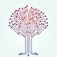 Circuit technology tree on white background. Computer engineering hardware system. vector