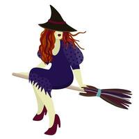 Witch on broomstick. Vector isolated illustration