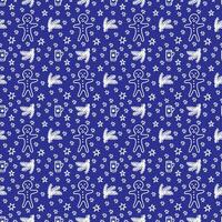 Christmas pattern in doodle style. White line on a dark blue background. Vector illustration.