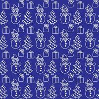 Christmas pattern in doodle style. White line on a dark blue background. Vector illustration.