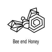 Bee and honeycomb line logo icon emblem design on a white background.Vector illustration of a honey bee in a stylized linear style for print, branding, decoration.Creative logo vector