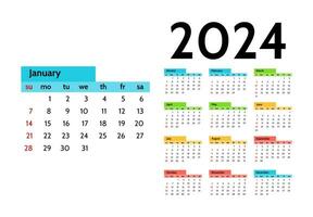 Calendar for 2024 isolated on a white background vector