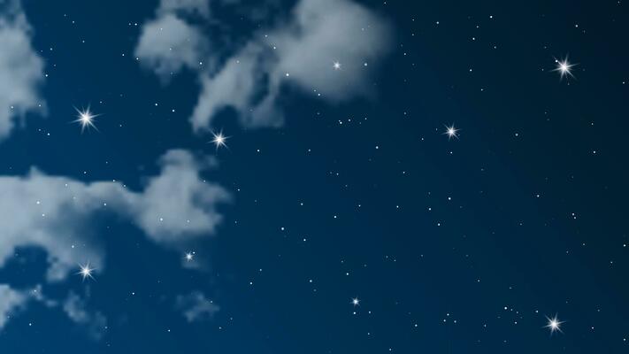 Night sky with clouds and many stars. Abstract nature background with stardust in deep universe. Vector illustration.