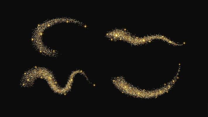 Gold glittering confetti wave and stardust
