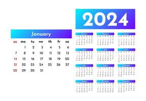 Calendar for 2024 isolated on a white background vector