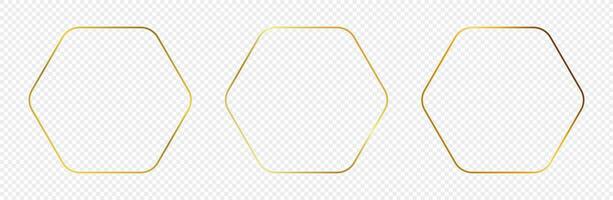 Gold glowing rounded hexagon frame vector