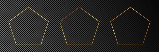 Gold glowing pentagon shape frame vector