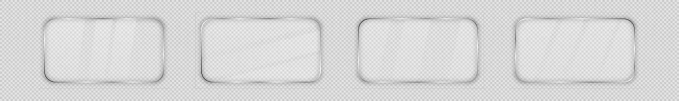 Set of four glass plates in rounded rectangular frame isolated on background. Vector illustration.