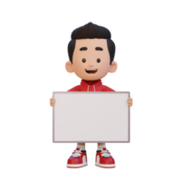 3D kid character holding a blank placard png