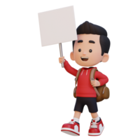 3D kid character holding a blank placard png