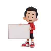 3D kid character holding a blank placard png