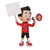 3D kid character holding a blank placard png