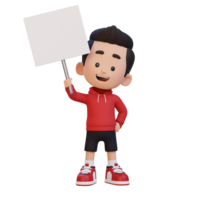 3D kid character holding a blank placard png