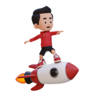 3D kid character standing riding a rocket png